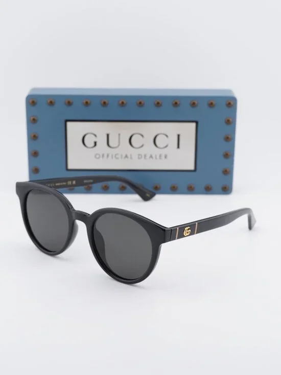 Gucci GG0638SK 002 Round Sunglasses - Shiny Black\Grey