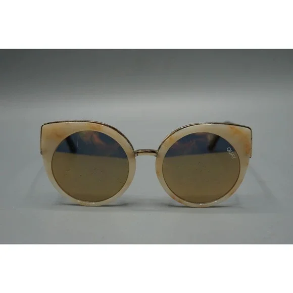 Quay Australia Last Dance Cat Eye Sunglasses Cream Gold‎ Mirror Lens