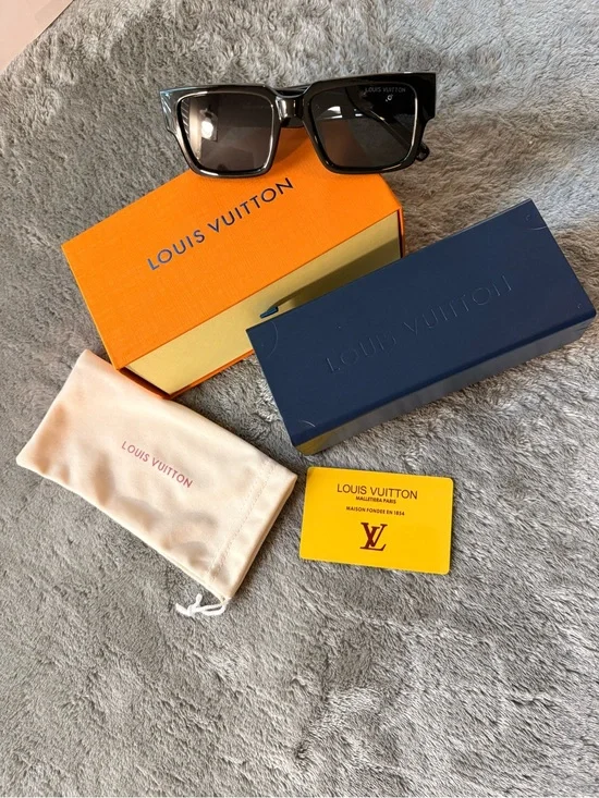 Louis Vuitton Black Square Sunglasses with Dark Lenses