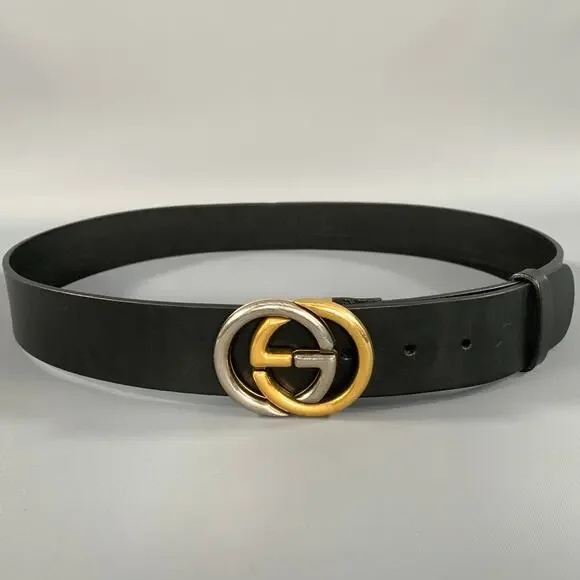 GUCCI Size 36 Black Solid Leather Belt