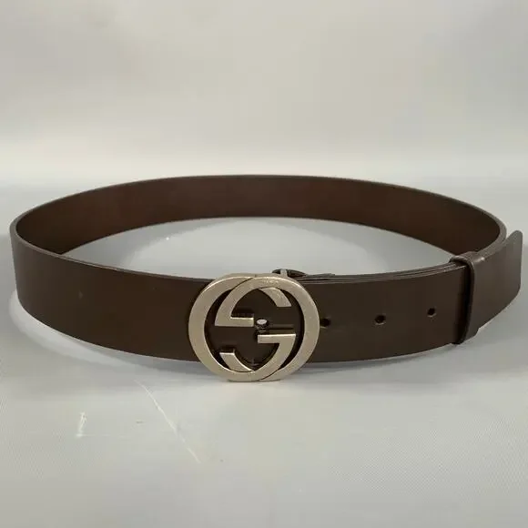 GUCCI Brown Solid Leather Belt