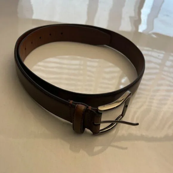 Nordstrom Genuine Leather Belt 36/90 Brown Silver Buckle