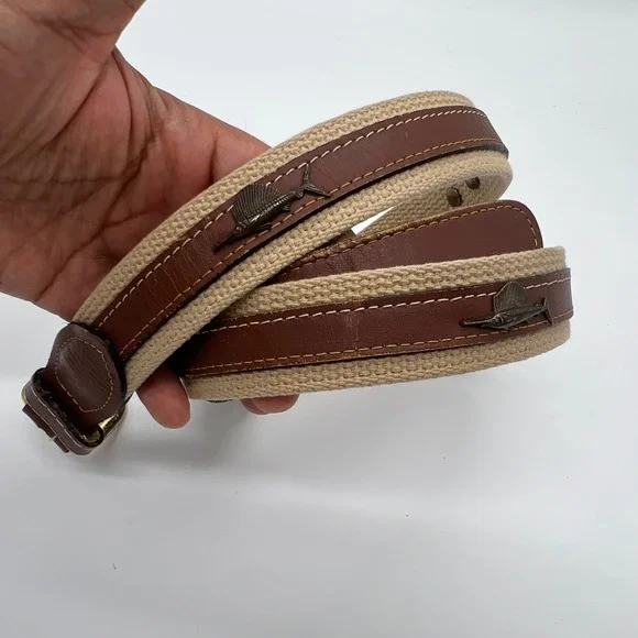 Zep-Pro Mens Marlin Fish Concho Leather Webbing Belt Brown Tan Made in USA 42