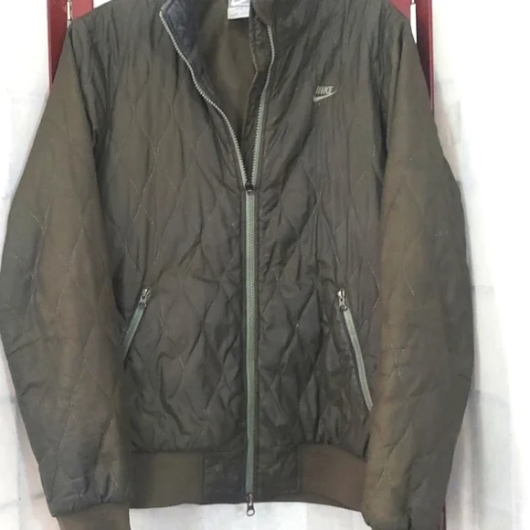 Nike Womens Olive Green Quilted Zip Up Jacket Sz M