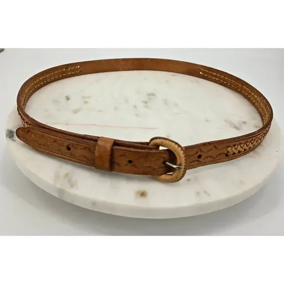 Vintage Western Handmade Tooled Braided‎ Stitch Leather Belt