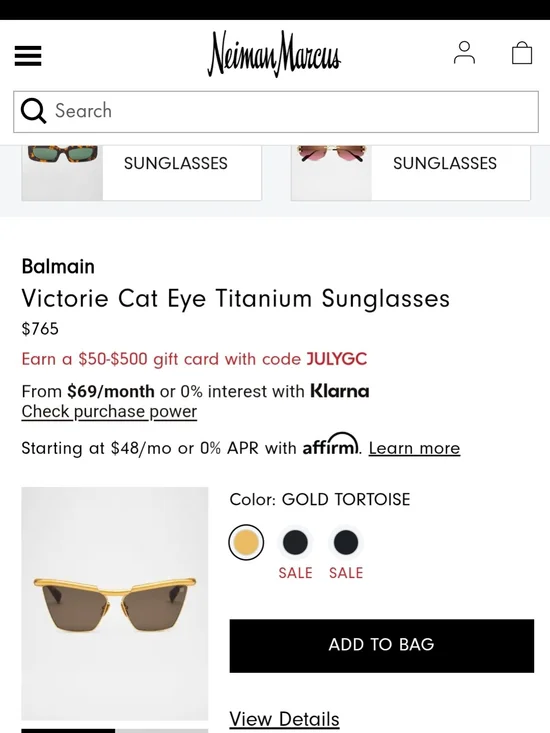 Balmain Victorie Cat Eye Titanium Sunglasses - Gold Tortoise