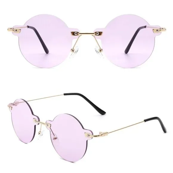Vintage Aura Circle Retro Round Rimless Purple Tinted Fashion Sunglasses