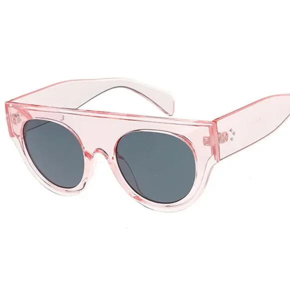 Pink Chunky Flat Top Cat Eye Sunglasses Gray Lens