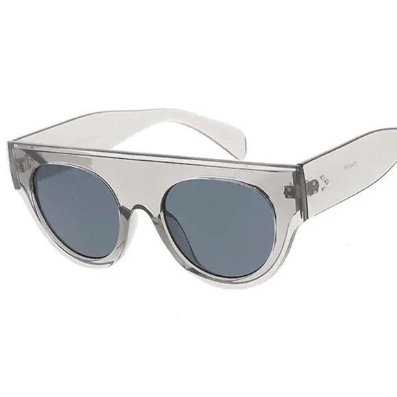 Clear Chunky Flat Top Cat Eye Sunglasses Gray Lens