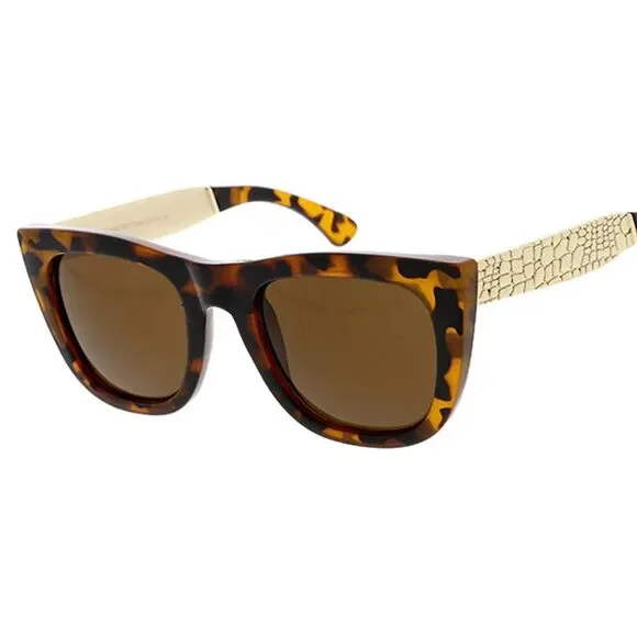 Tortoise Cat Eye Sunglasses Gold Crocodile Temples