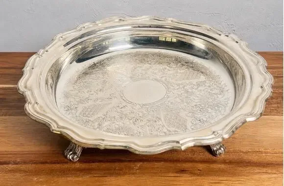 Vintage Eales Silverplate Footed Serving Bowl | Ornate Engraved Centerpiece Tray