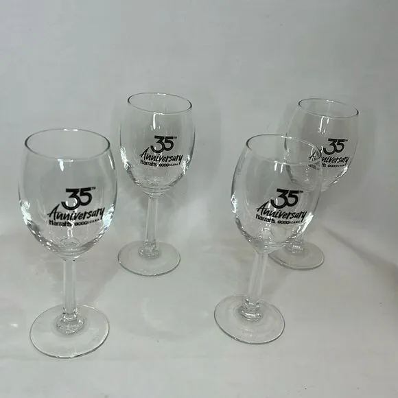 Harrah’s Tropicana Wine Glasses 35th Anniversary Laughlin Nv 8 Oz Each Set 4 New