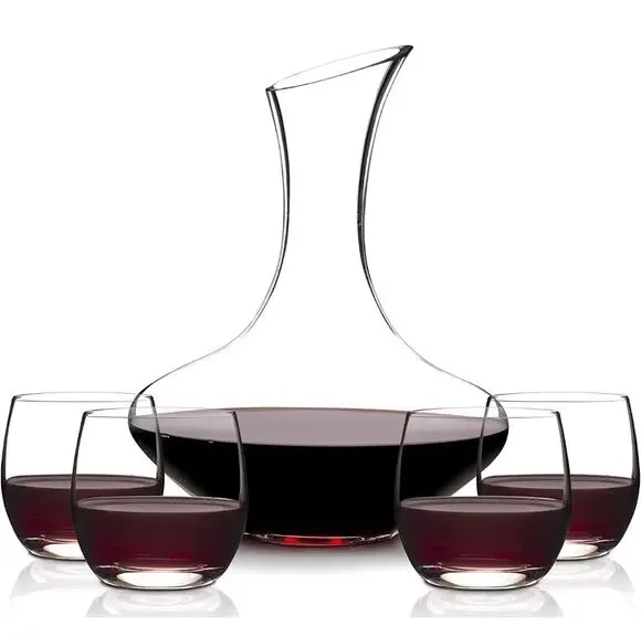 Eternal Living 5pc Wine Decanter Set with 4 Stemless Wine Glasses New In Box