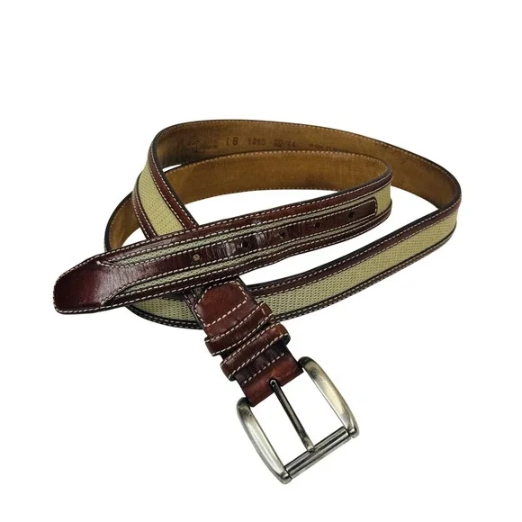 Tommy Bahama Leather Canvas Belt Men's Brown‎ Tan Size 44 Spain Classic Casual