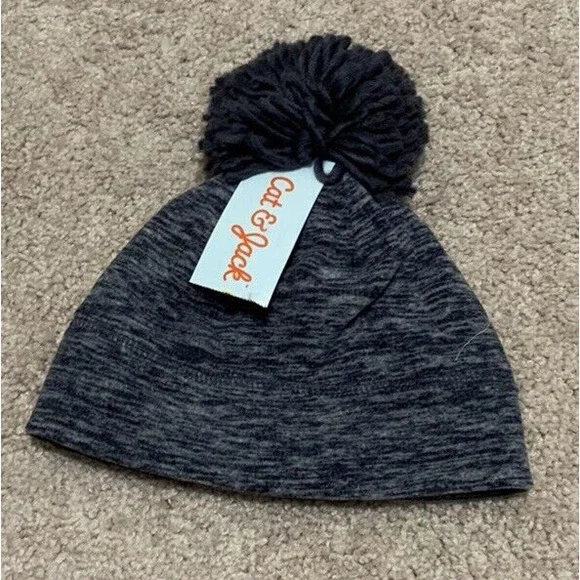Cat & Jack Toddler Blue Beanie Fleece Lined Winter Hat With Ball‎ 12-24M