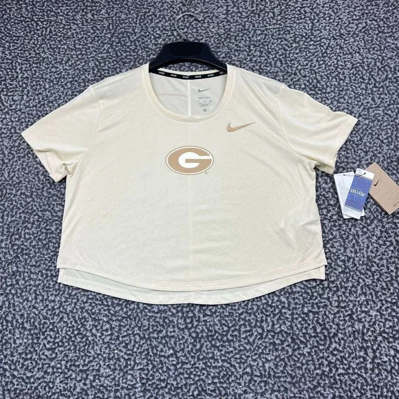 Nike Georgia Bulldogs UGA Dri-FIT Crop Top Women Medium Cream Short Sleeve New M