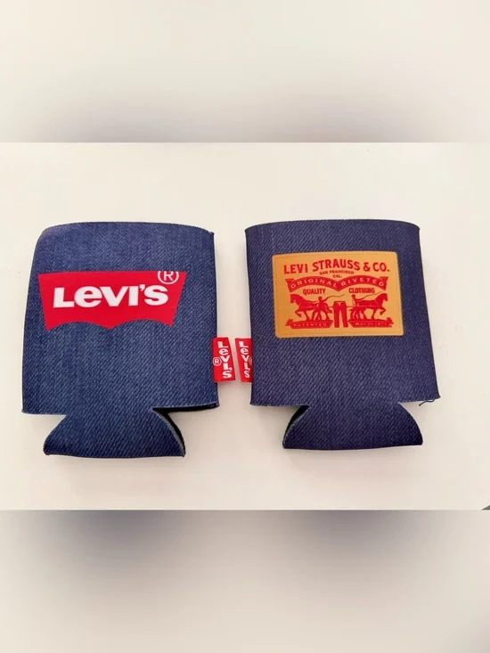 Set of 2 Levi's Navy Denim Print Can Koozies