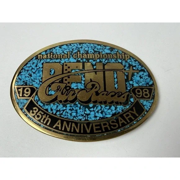 1998 Reno National Championship Air Race Turquoise Chip Belt Buckle Limited Ed‎