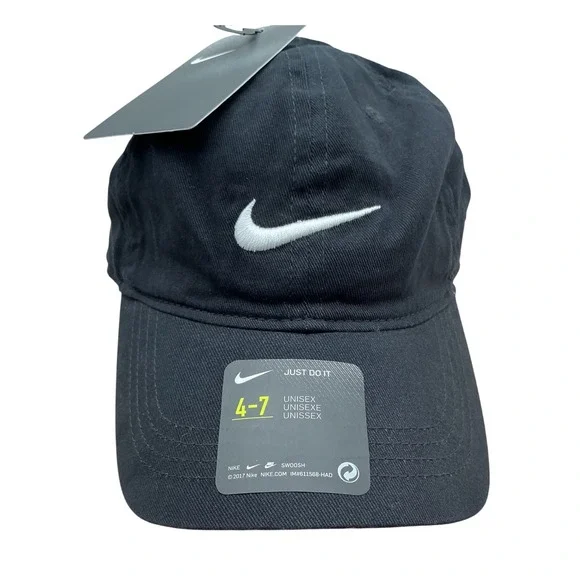 Nike Heritage86 Kids‎ Adjustable Hat Black White Swoosh Logo Cap 4-7 Unisex NEW