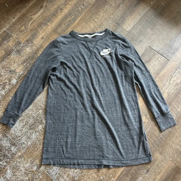 Nike Womens Charcoal Gray‎ Heather Long Sleeve Just Do It Tunic Top Size Medium