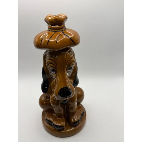 Vintage Ceramic Hangover Hound Dog Decanter Sick with Ice Pack Lid Brown