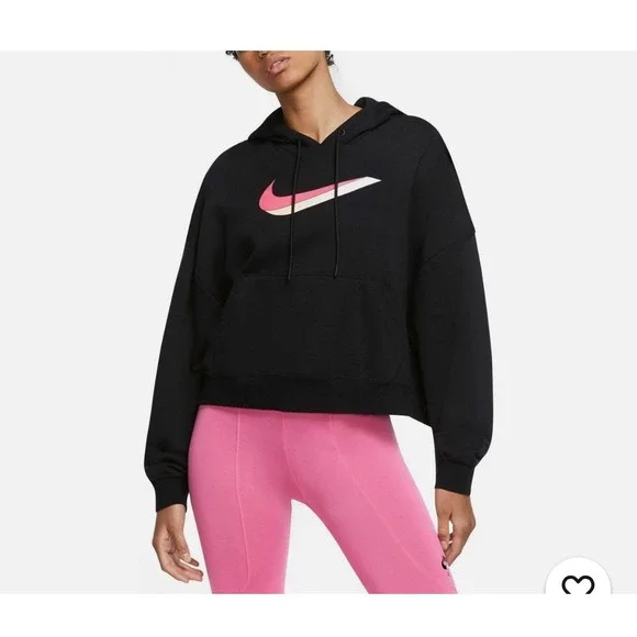 Nike Sportswear Icon Clash‎ Black Fleece Hoodie Crop Boxy Large