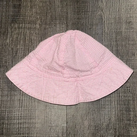 💞 Baby Girls One Size Pink & White Gingham Bucket Hat