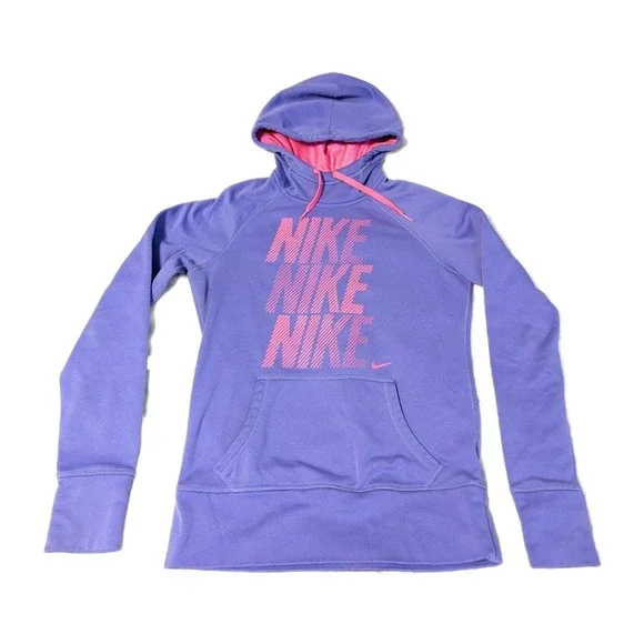 Nike Women's Therma-Fit Hoodie Sweatshirt Thumb Holes‎ Drawstring Purple Small