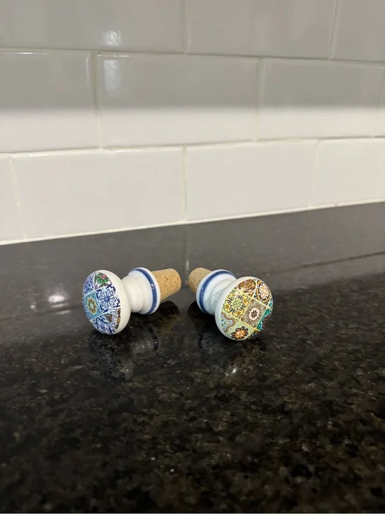 Ceramic Mosaic Pattern Bottle Stoppers - Set of 2