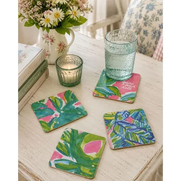 Set Of 4 Handmade Coasters Preppy Coastal Cottage Beachy Entertaining Hostess