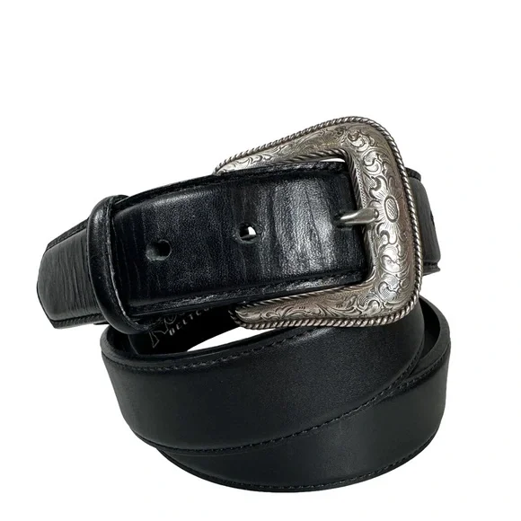 Nocona‎ plain Black Leather Belt with Silver Buckle western cowboy