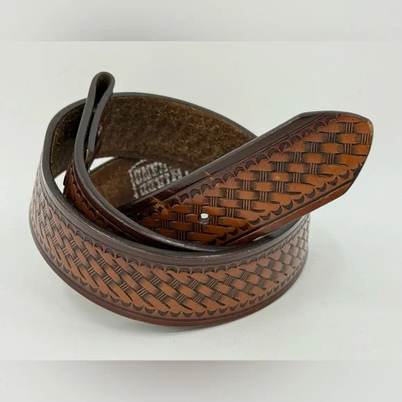 Hired Hand Leather Basket Weave Woven Design Belt Brown Men’s‎ 34 *NO BUCKLE*