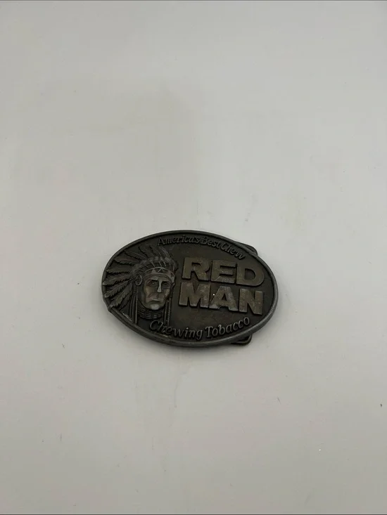 Vintage 1988 Red Man Chewing Tobacco Brass Belt Buckle Pinkerton Tobacco USA