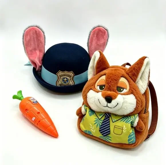 Zootopia Cosplay Set, Bendable Ear Sheriff Hat, Carrot Recorder Pen Fox Backpack