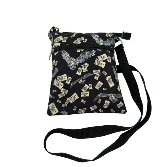 Harry Potter Crossbody Bag Owl Letter Print Mini Messenger Black‎