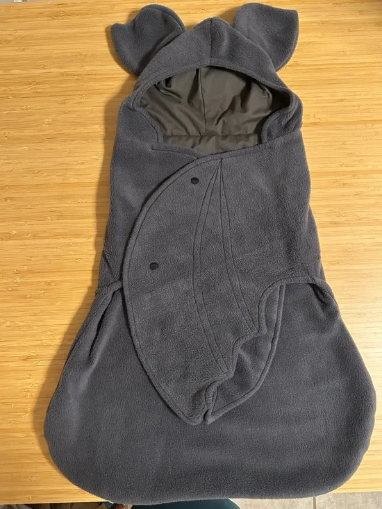 Baby Bat! Cozy Gray Fleece Baby Swaddle with Hooded Ears