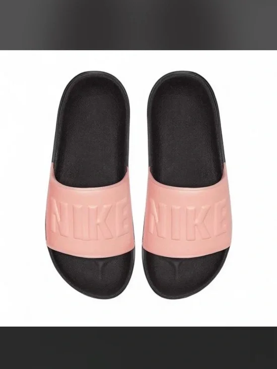 Nike Pink Strap Slides with Black Footbed
