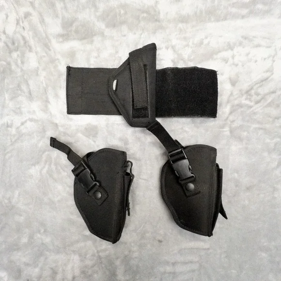 Lot Of 3 Black Nylon Tactical Holsters Two Belt OWB One Ankle Backup