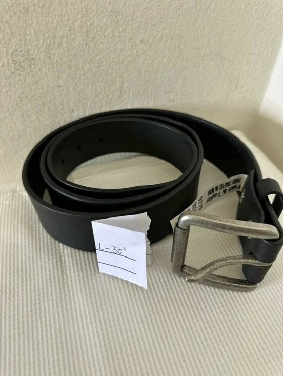 Paul Taylor Men's Black Leather Belt With Silver Tone Buckle