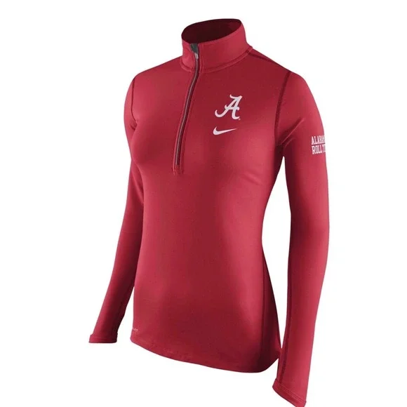 Nike Alabama Crimson Tide Pullover Women‎ Medium Red Dri-FIT 1/2 Zip Thumbholes