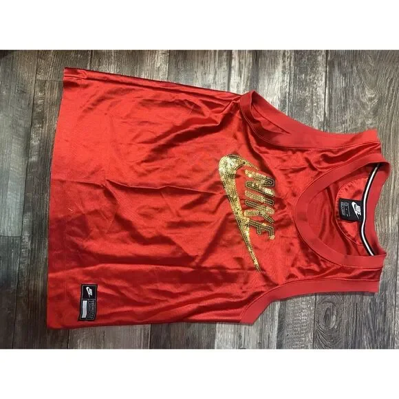 Nike Glam Dunk Jersey Womens Small Red‎ Icon Clash Tank Top Singlet Shirt S