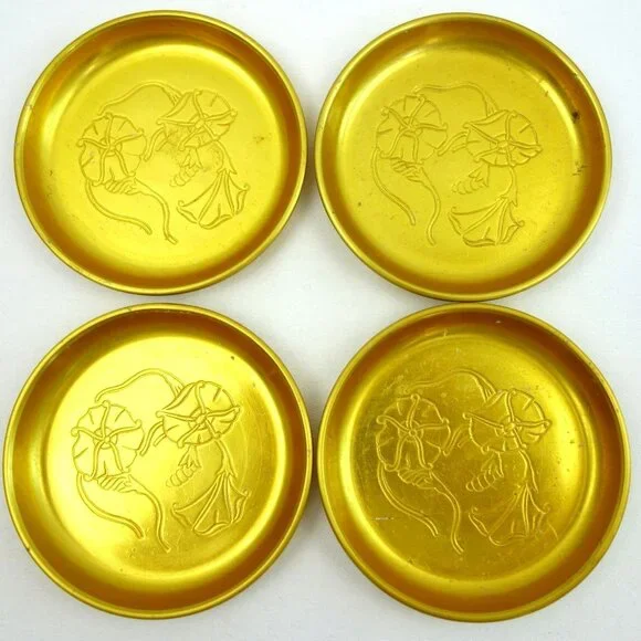 Vintage Neocraft by Everlast Gold‎ Anodized Aluminum Coasters  Set of 4