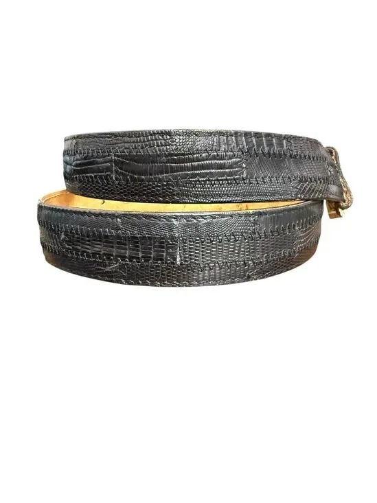Vintage Rohms Lizard Leather Belt Black Made in USA Size 40 No Buckle
