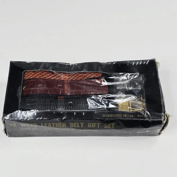 Gionani's 12 Ways Leather Belt Gift Set Crocodile Lizard Snake Dress Black Brown