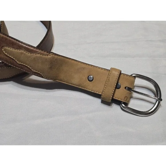 Vtg Silver Creek Classics 2 Toned Brown Soft Leather Belt Mens 34