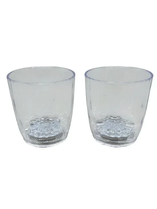 Set Of 2 Clear Acrylic Light Up Drinking Glasses With Textured Bottom Design REA