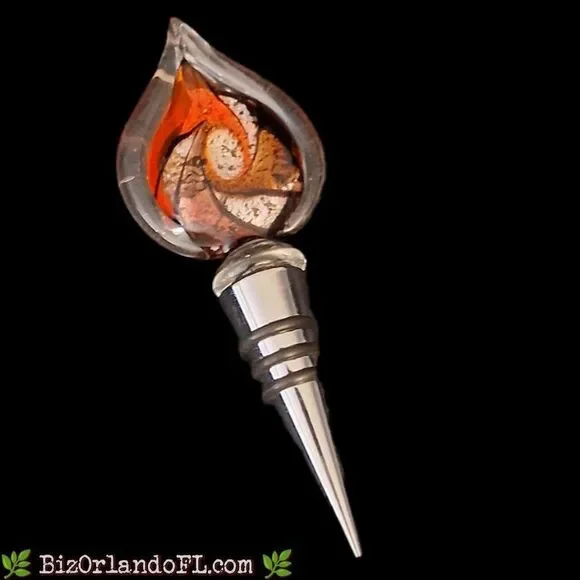 ARTISANAL GIFTS: Hand-Blown Art Glass Wine Bottle Stopper Teardrop-Shaped Finial