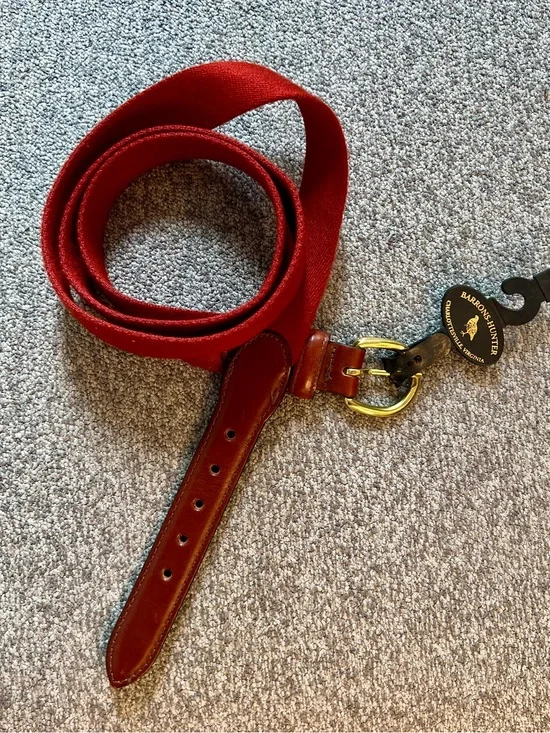 Barrons Hunter Red Canvas Belt with Leather Trim and Gold Buckle