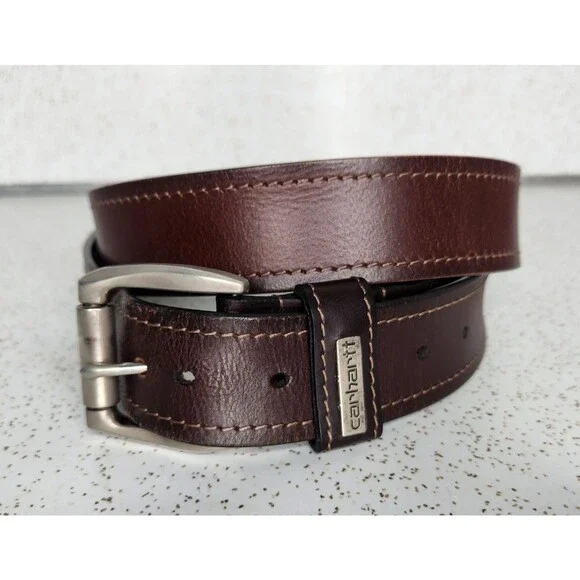Carhartt Men’s Genuine Cowhide Belt Dark Brown w/Silver Buckle Size 42” WB5561-M