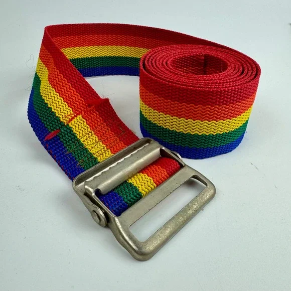 Vintage Rainbow Luggage Belt Strap‎ Silver Metal Slider Buckle Pride Unisex 72in